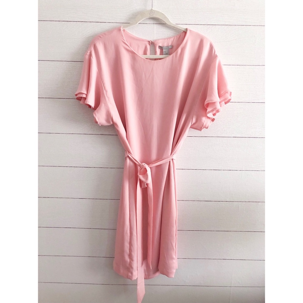 H&M | Pink Flutter Sleeve Tie Belted Dress